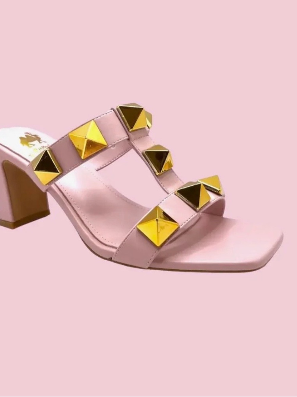 Pink Gold-Stud Block Heel Sandals